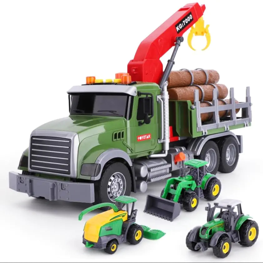 wakelnsa 15" Big Truck Toys SetInclude Farm Truck3 Random Metal TruckToy Truck with HookToys for Boys Age 3-7 Christmas & Birthday Gift Idea