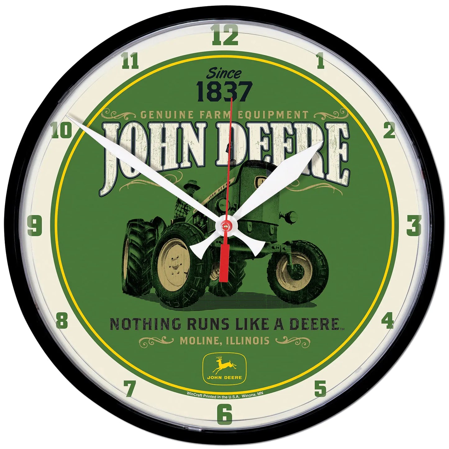 WinCraft John Deere Clock Round Nothing Runs Like A Deere Tractor