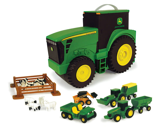 John Deere Value Set and Carrying Case - Portable Tractor-Shaped Carrying Case with 10 Compartments - Farm Toys - 18 Count - 3 Years and UpBlack/ Green/ Yellow