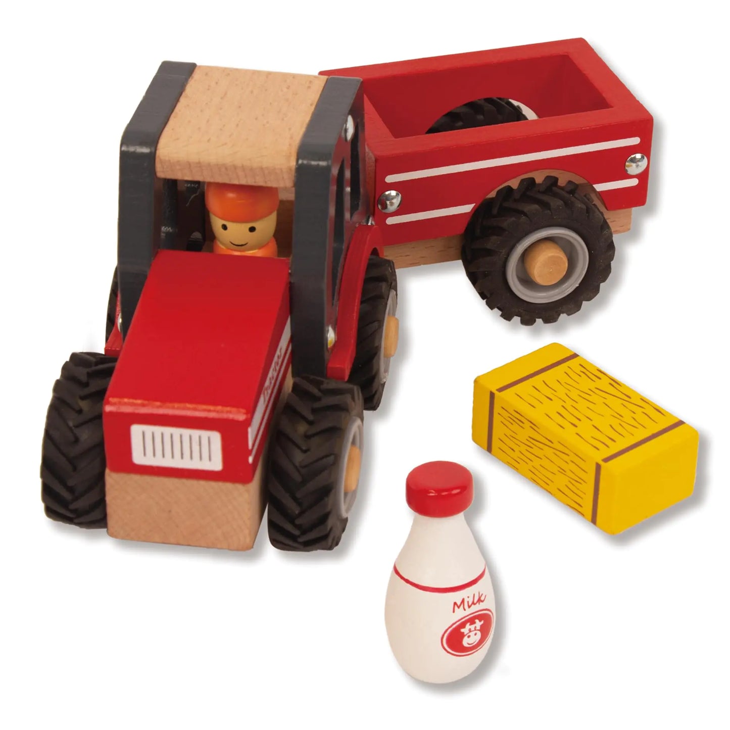 WoodenEdu Wooden Tractor Toys for Toddlers 1-3 Baby Vehicle Toys Hand Push Car Toys for 1 2 3 Year Old Boys Girls (Red)