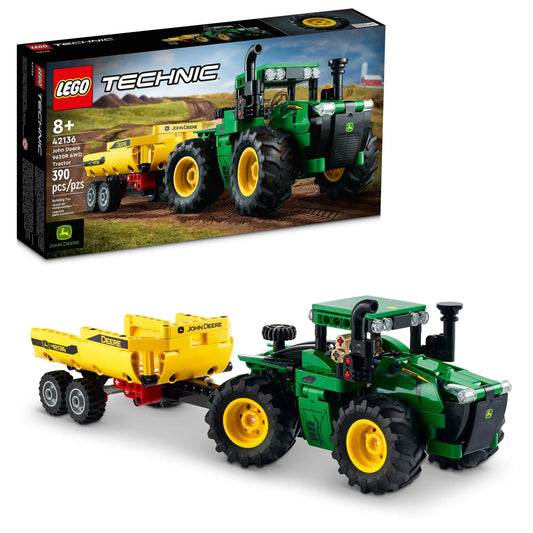 LEGO Technic John Deere 9620R 4WD Tractor Toy 42136 Building Toy - Collectible Model with Trailer Featuring Realistic Details Construction Farm Toy for Kids Ages 8+